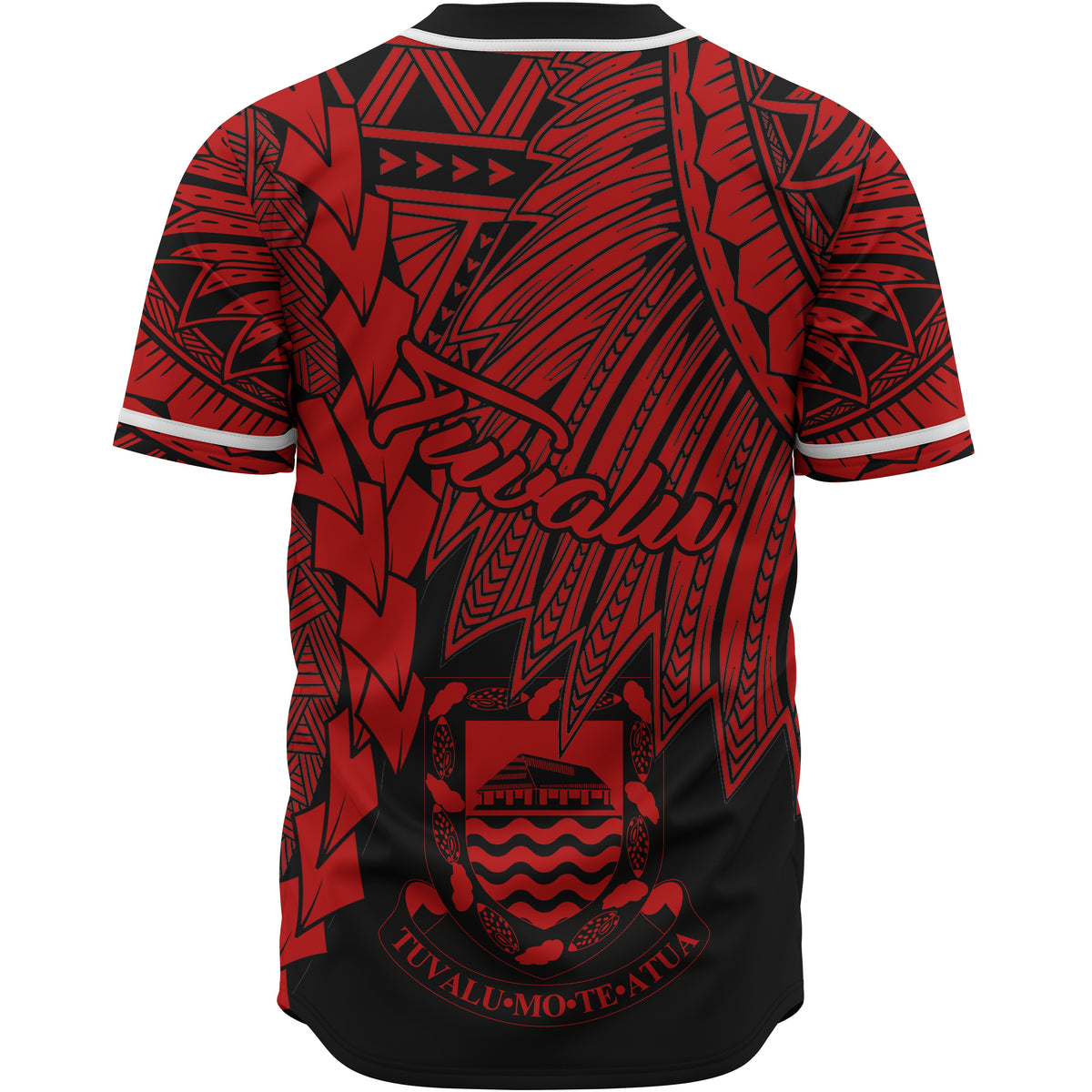 Tuvalu Polynesian Custom Personalised Baseball Shirt - Tribal Wave Tattoo Red - Polynesian Pride