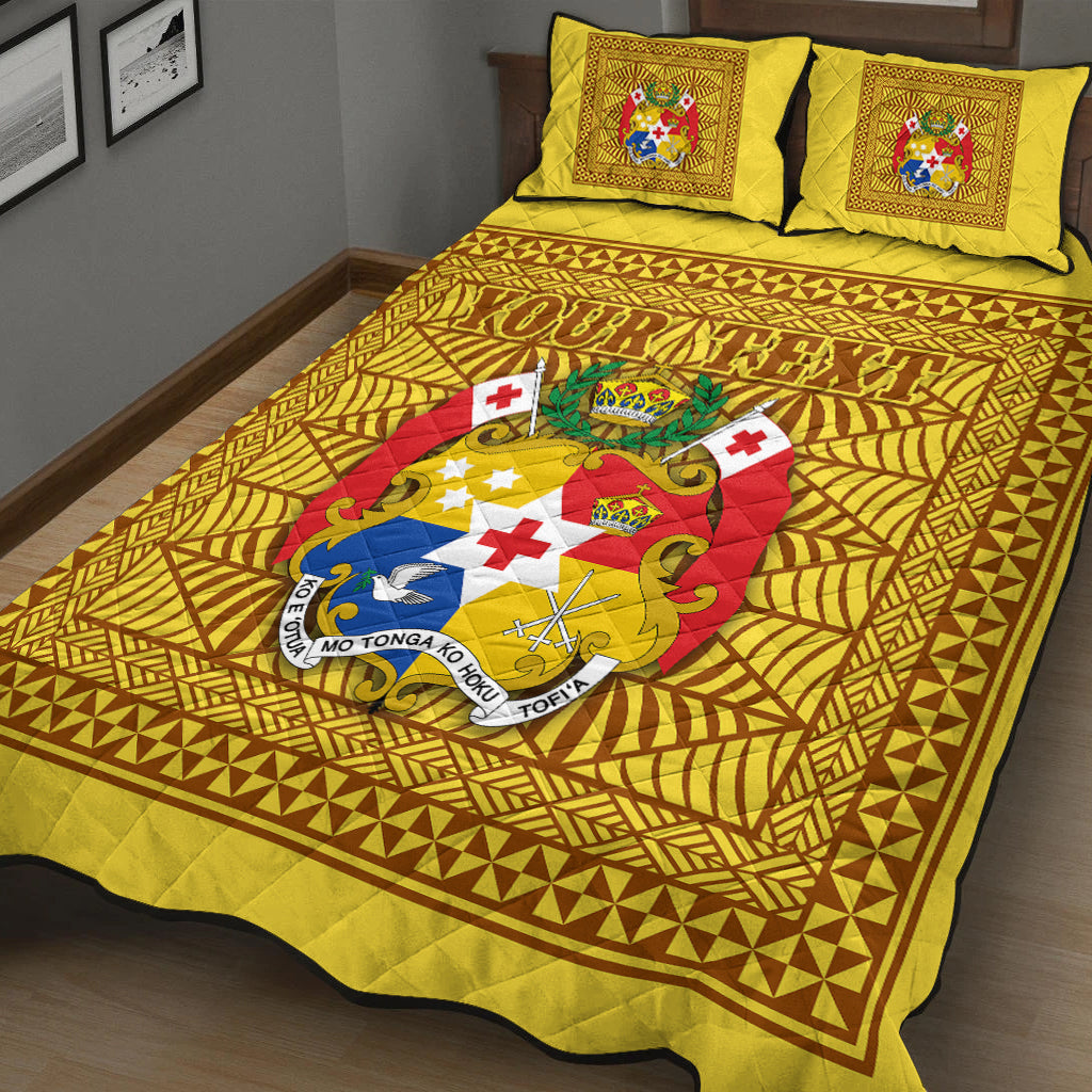 (Custom Personalised) Tonga Pattern Quilt Bed Set Coat of Arms - Yellow and Gold LT4 - Polynesian Pride
