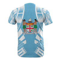 Fiji T Shirt Fijian Coat of Arms Polynesian Tattoo Light Blue Style - Polynesian Pride