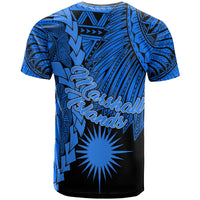 Marshall Islands Polynesian T Shirt Tribal Wave Tattoo Blue - Polynesian Pride