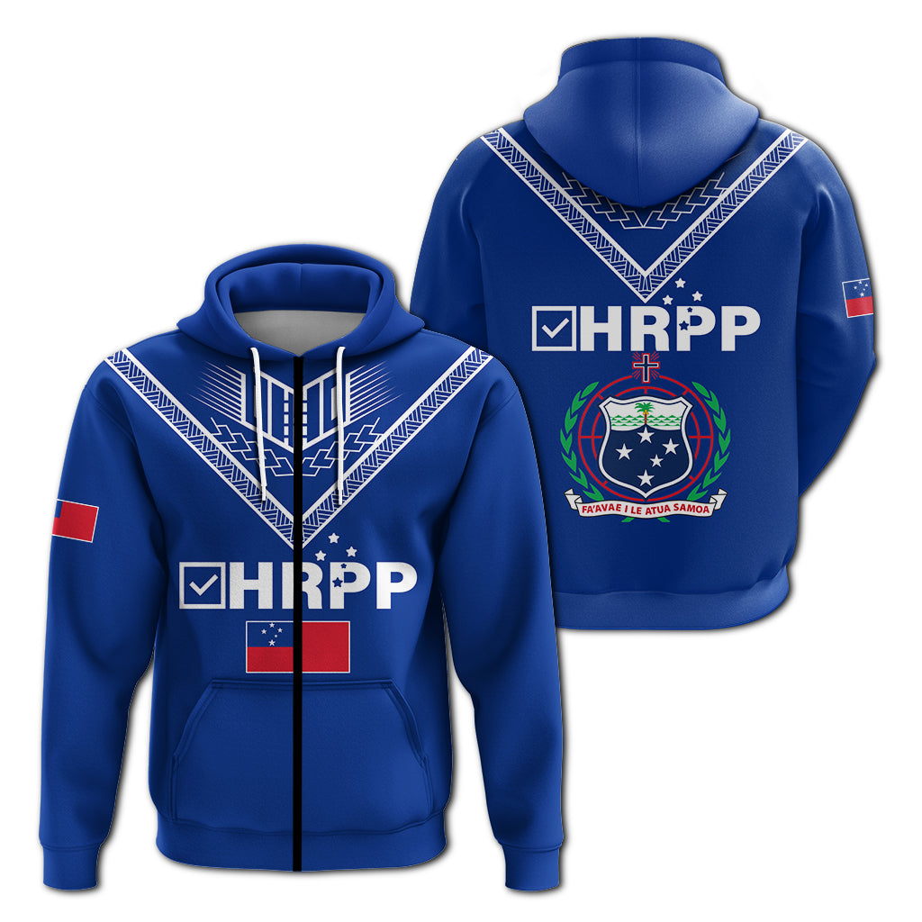 HRPP Samoa Zip up Hoodie Samoan Tribal LT12 Unisex Blue - Polynesian Pride