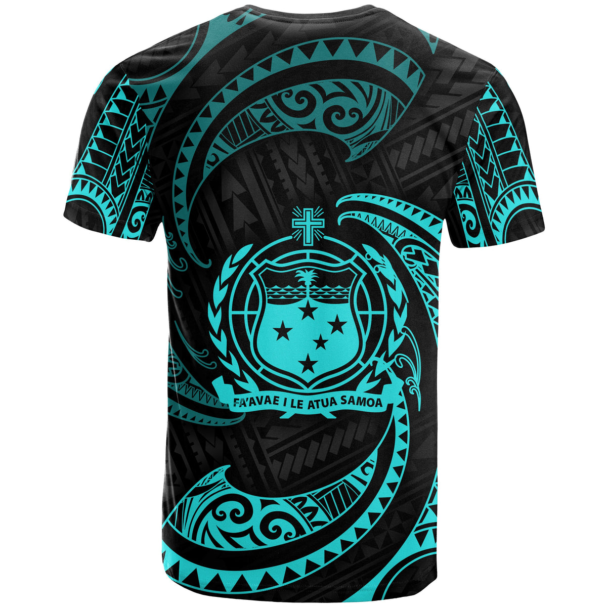 Samoa Polynesian T Shirt Neon Blue Tribal Wave - Polynesian Pride