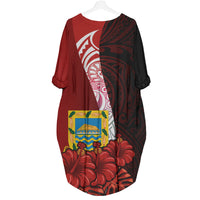 Tuvalu Polynesian Custom Personalised Batwing Pocket Dress - Hibiscus With Coat Of Arm - Polynesian Pride