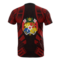 Tonga T Shirt Tonga Coat of Arms Polynesian Tattoo Red Style - Polynesian Pride