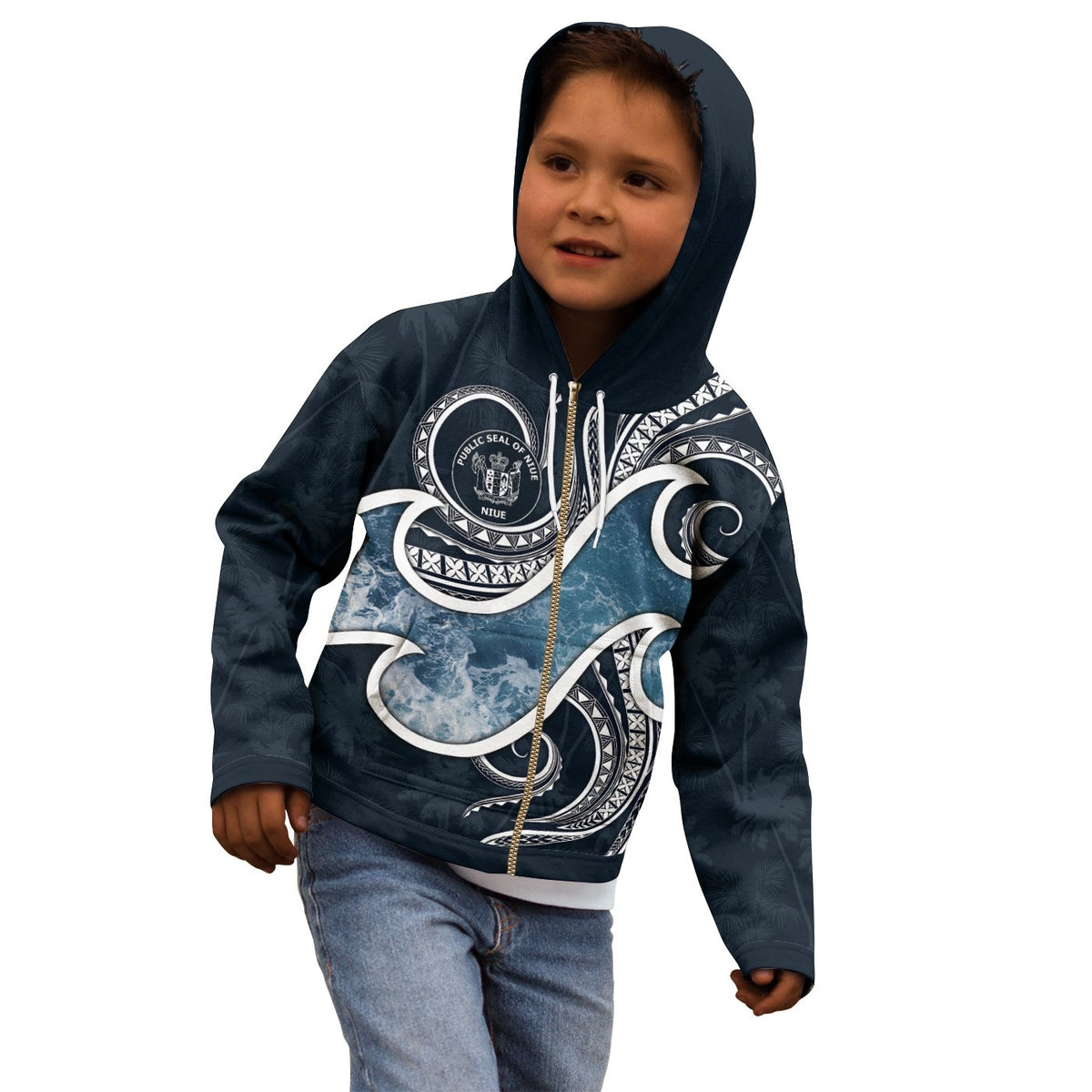 Niue Polynesian Zip up Hoodie Ocean Style - Polynesian Pride