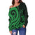 Fiji Women's Off Shoulder Sweater - Green Tentacle Turtle Crest - Polynesian Pride