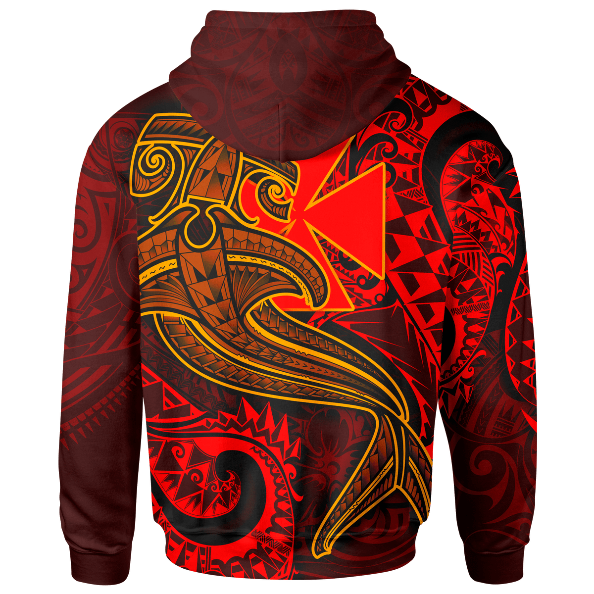 Polynesian Wallisnd Futuna Hoodie Red Shark Polynesian Tattoo - Polynesian Pride