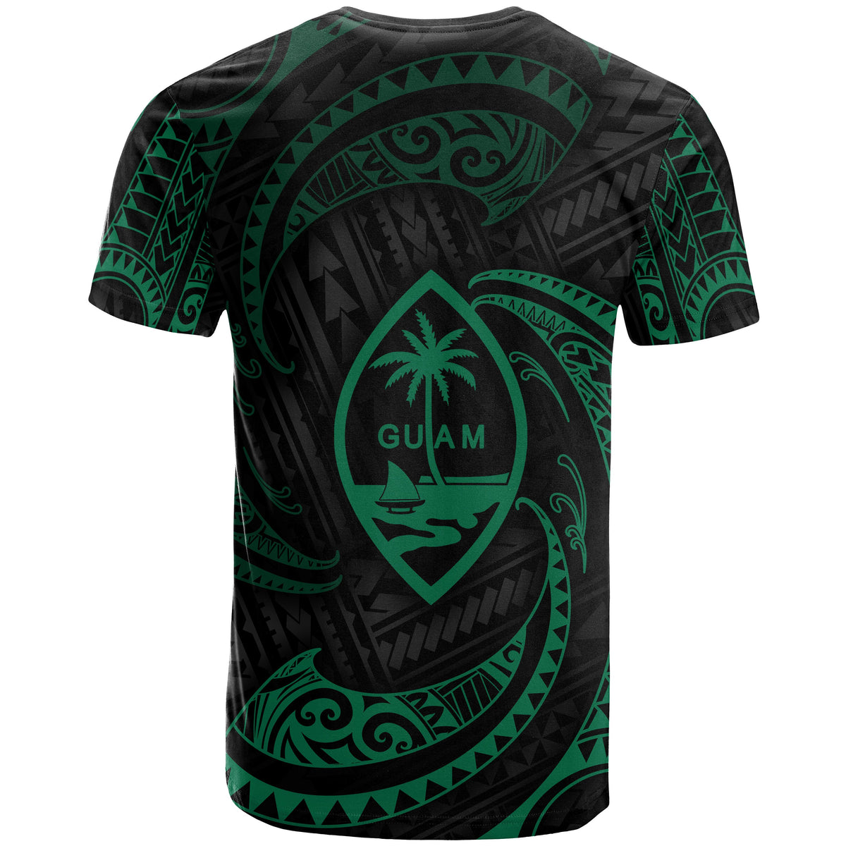 Guam Polynesian All Over T Shirt Green Tribal Wave - Polynesian Pride