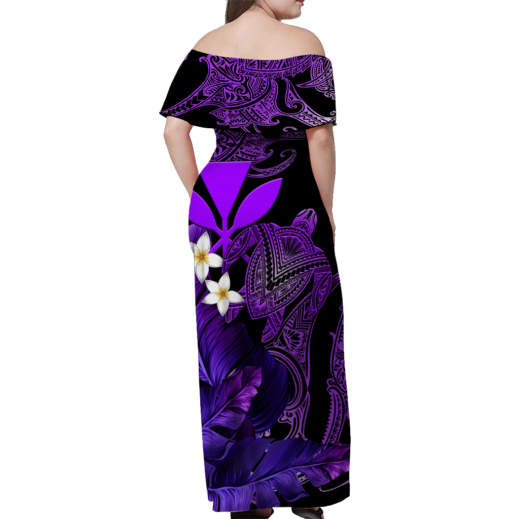 Hawaii Turtle With Plumeria Leaf Purple Women Off Shoulder Long Dress - LT12 - Polynesian Pride