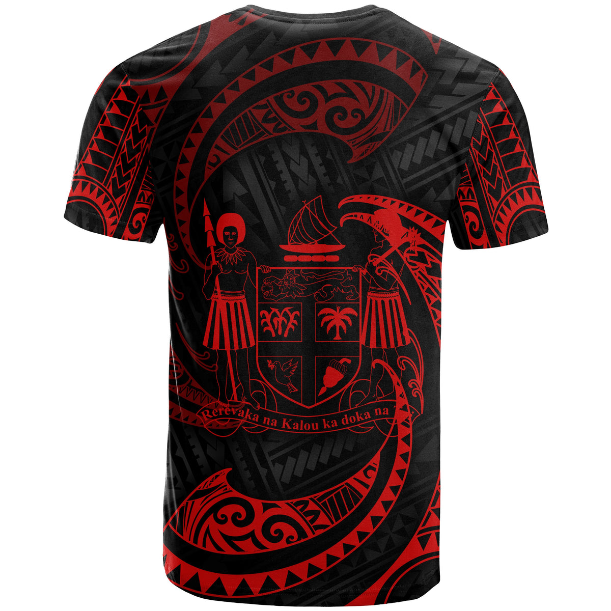Fiji Polynesian All Over T Shirt Red Tribal Wave - Polynesian Pride