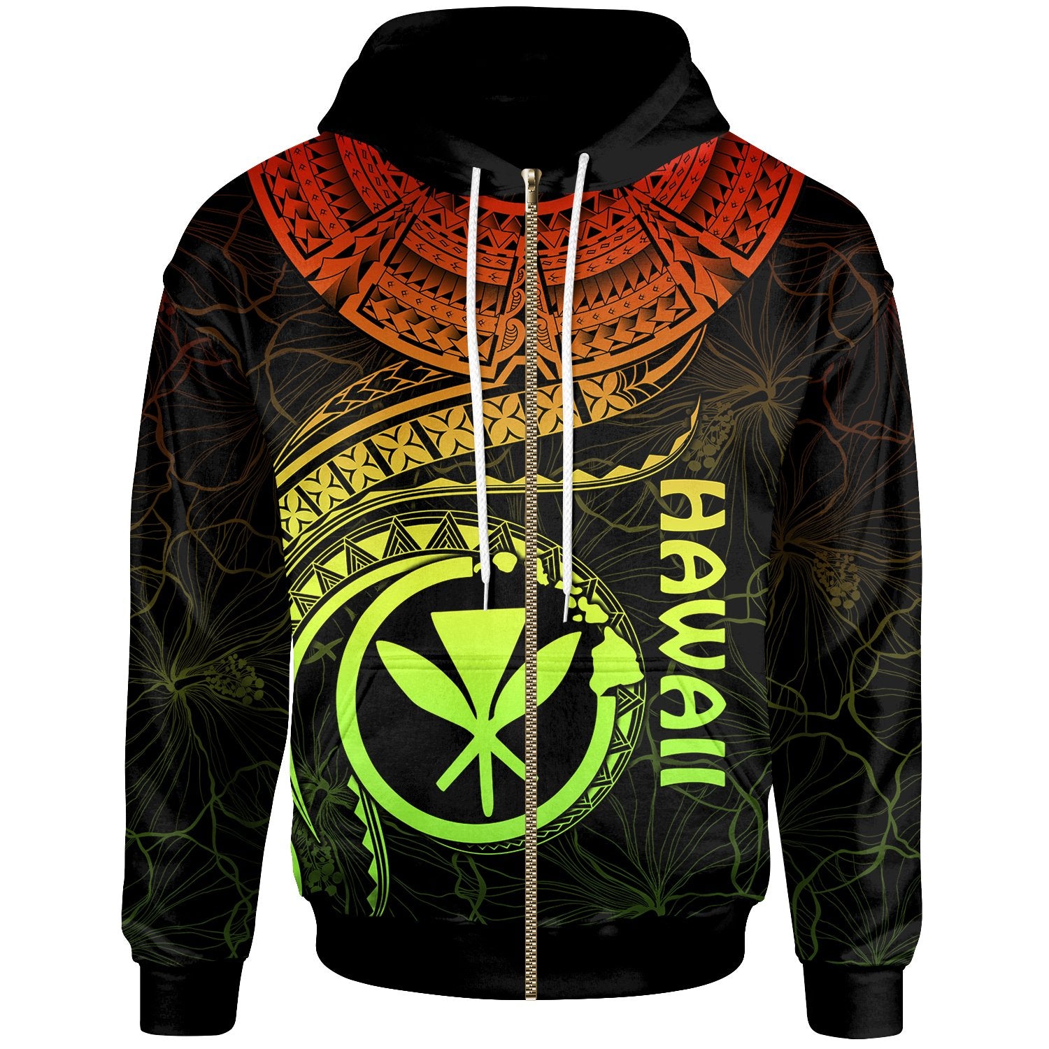 Polynesian Hawaii Kanaka Maoli Zip up Hoodie Hawaiian Waves (Reggae) Unisex Reggae - Polynesian Pride