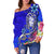 Fiji Women's Off Shoulder Sweater - Turtle Plumeria (Blue) - Polynesian Pride