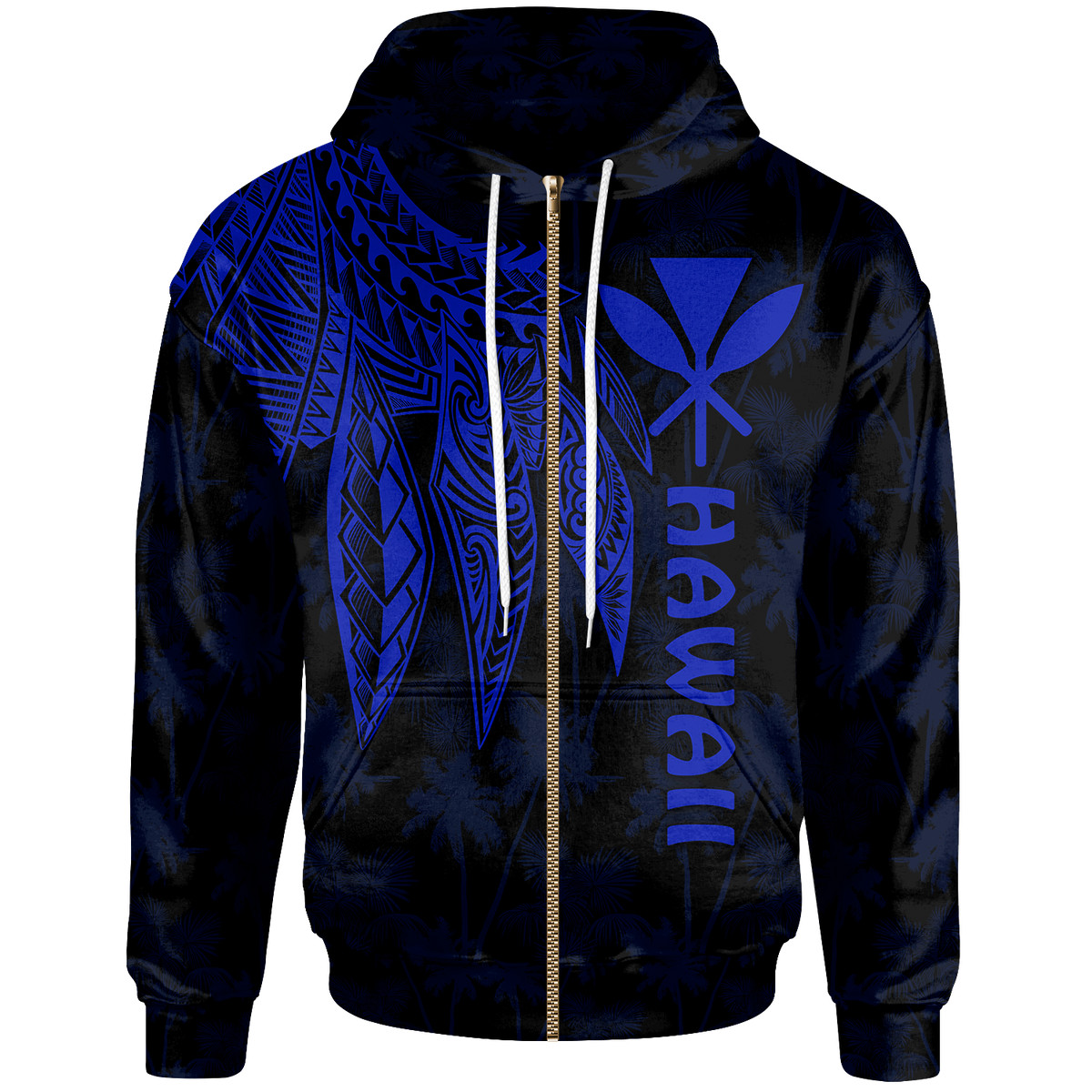 Polynesian Hawaii Kanaka Maoli Hoodie Polynesian Wings (Blue) Unisex Blue - Polynesian Pride