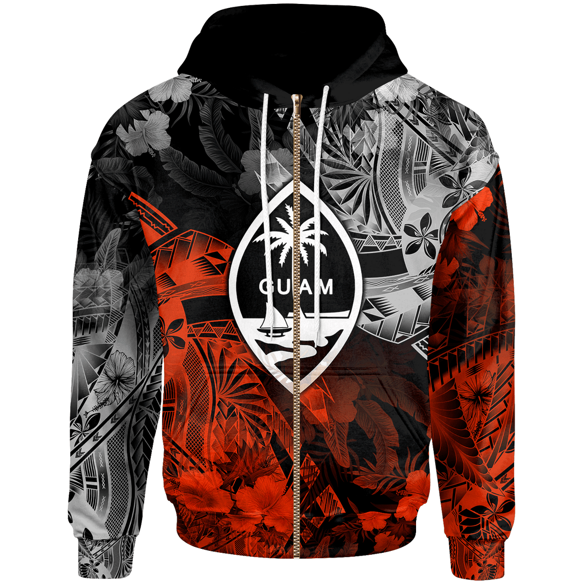 Guam Polynesian Zip up Hoodie Vintage Polynesian Unisex Red - Polynesian Pride