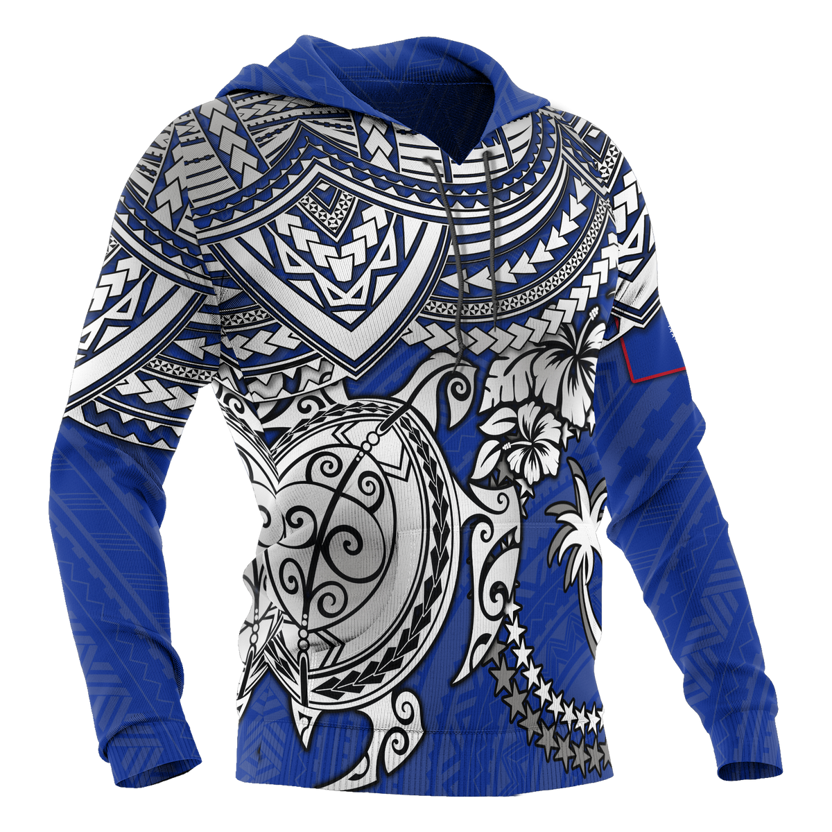 Chuuk Polynesian Hoodie White Turtle (Blue) - Polynesian Pride