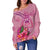 Tuvalu Polynesian Women's Off Shoulder Sweater - Floral With Seal Pink - Polynesian Pride