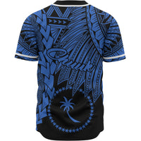 Chuuk Polynesian Baseball Shirt - Tribal Wave Tattoo Blue - Polynesian Pride
