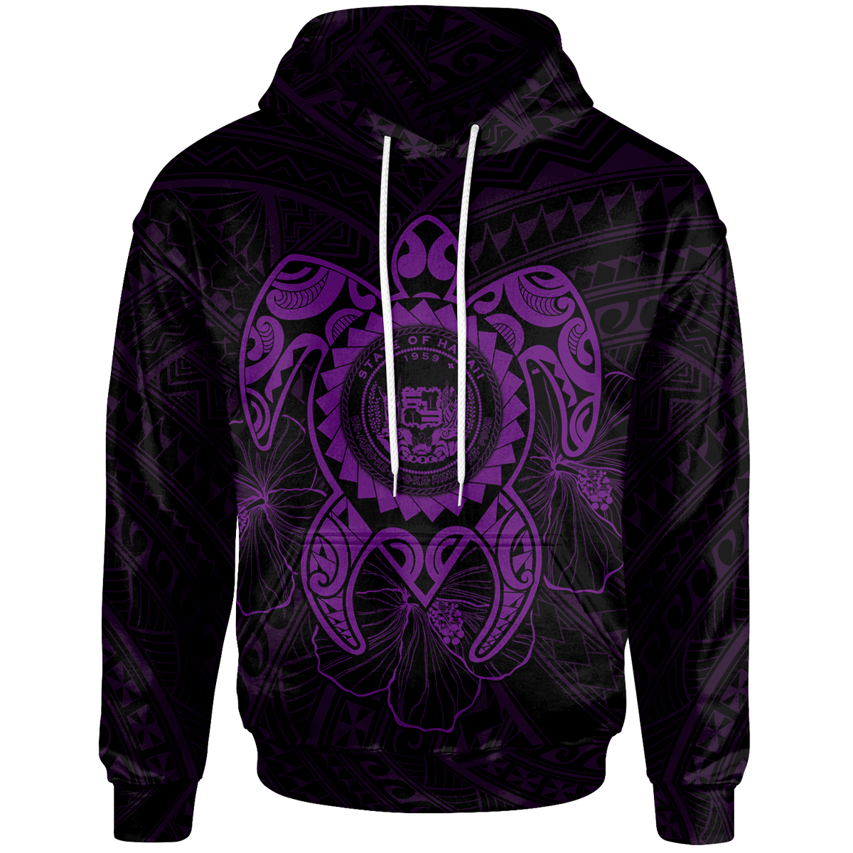 Hawaii Polynesian Hoodie Vintage Polynesian Turtle (Purple) Unisex Purple - Polynesian Pride