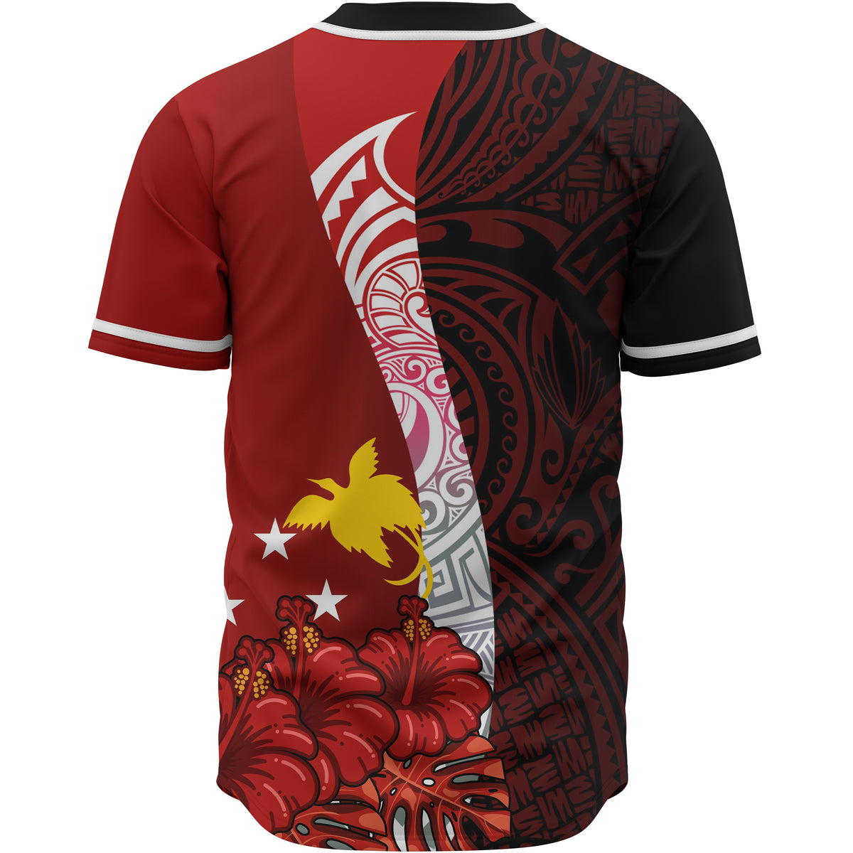 Papua New Guinea Polynesian Baseball Shirt - Coat Of Arm With Hibiscus - Polynesian Pride