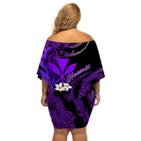 (Custom Personalised) Hawaii Turtle With Plumeria Leaf Purple Off Shoulder Short Dress - LT12 - Polynesian Pride