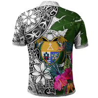 Nauru Custom Polo Shirt White Turtle Plumeria Banana Leaf Crest - Polynesian Pride