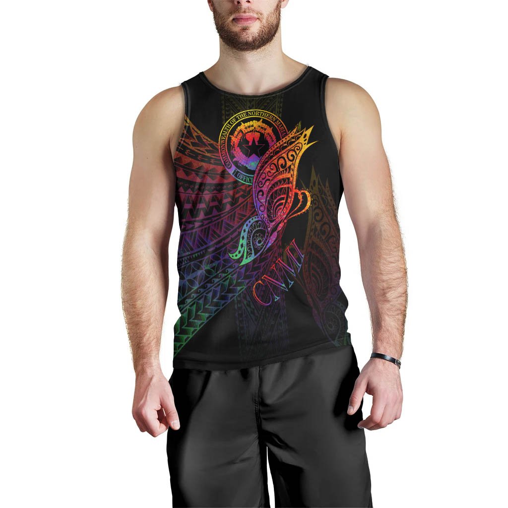 Northern Mariana Islands Men Tank Top - Butterfly Polynesian Style Black - Polynesian Pride