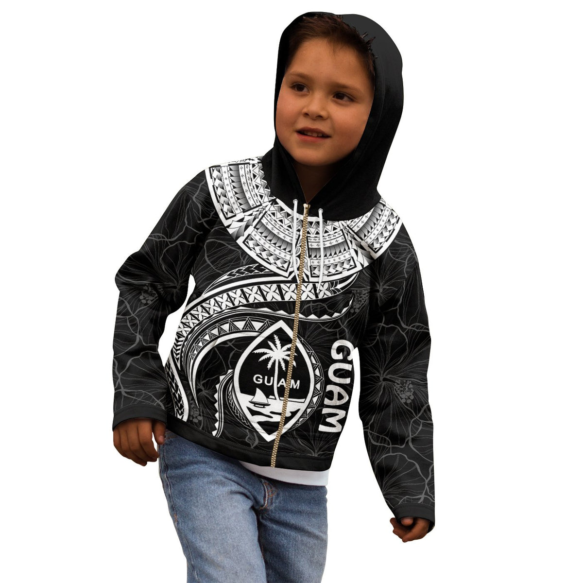 Guam Polynesian Zip up Hoodie Guam Waves (White) - Polynesian Pride