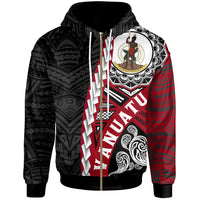 Vanuatu Polynesian Zip up Hoodie Wave Tattoo Unisex Black - Polynesian Pride