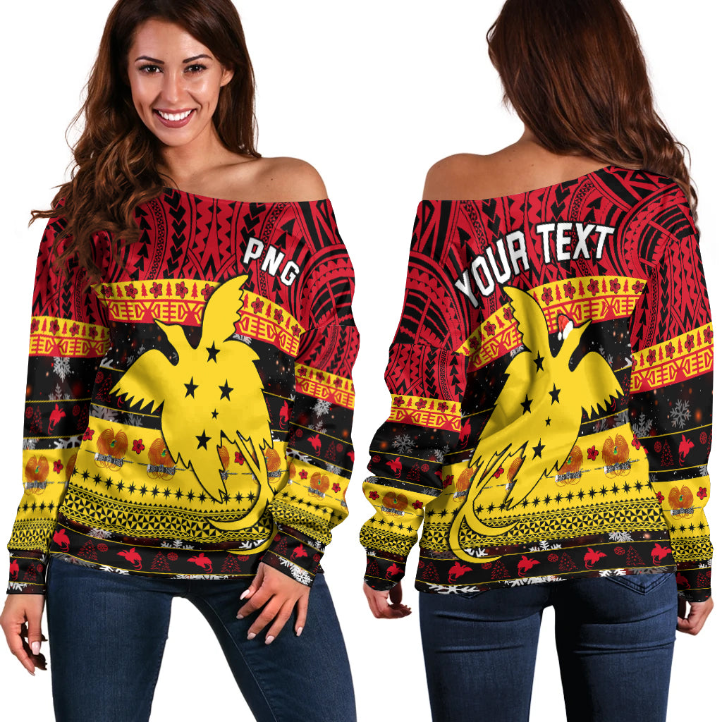 (Custom Personalised) Papua New Guinea Christmas Off Shoulder Sweater Raggiana Loved LT13 Black - Polynesian Pride