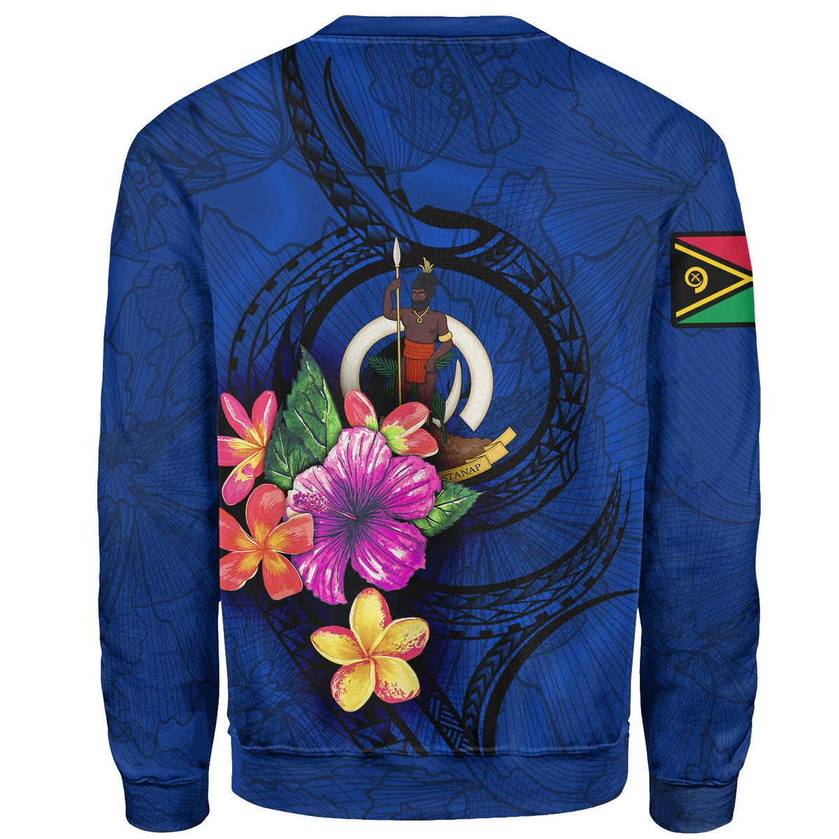 Vanuatu Polynesian Sweater - Floral With Seal Blue - Polynesian Pride