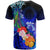 Cook Islands Custom T Shirt Humpback Whale with Tropical Flowers (Blue) - Polynesian Pride