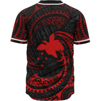 Papua New Guinea Polynesian Baseball Shirt - Red Tribal Wave - Polynesian Pride