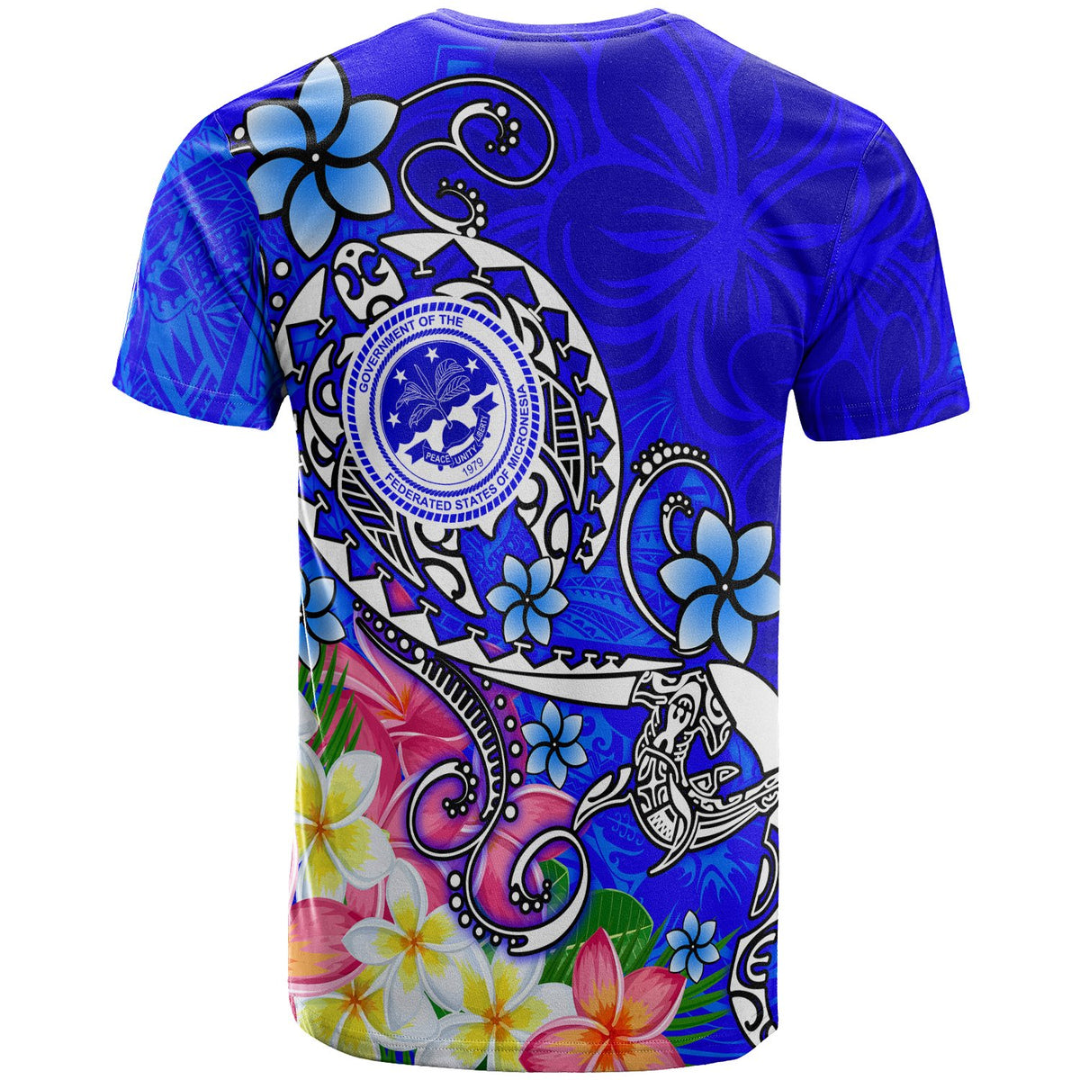 FSM Custom T Shirt Turtle Plumeria (Blue) - Polynesian Pride
