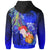 Custom Fsm Zip up Hoodie Humpback Whale with Tropical Flowers (Blue) - Polynesian Pride