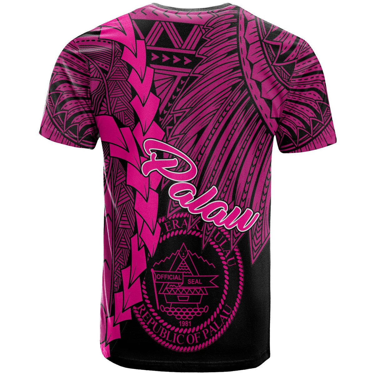 Palau Polynesian Custom T Shirt Tribal Wave Tattoo Pink - Polynesian Pride