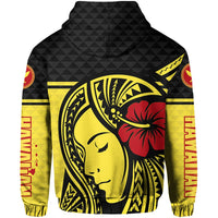 Polynesian Kakau Hawaiian Kanaka Maoli Hula Girl Hibiscus Hawaii Zip Hoodie - Polynesian Pride