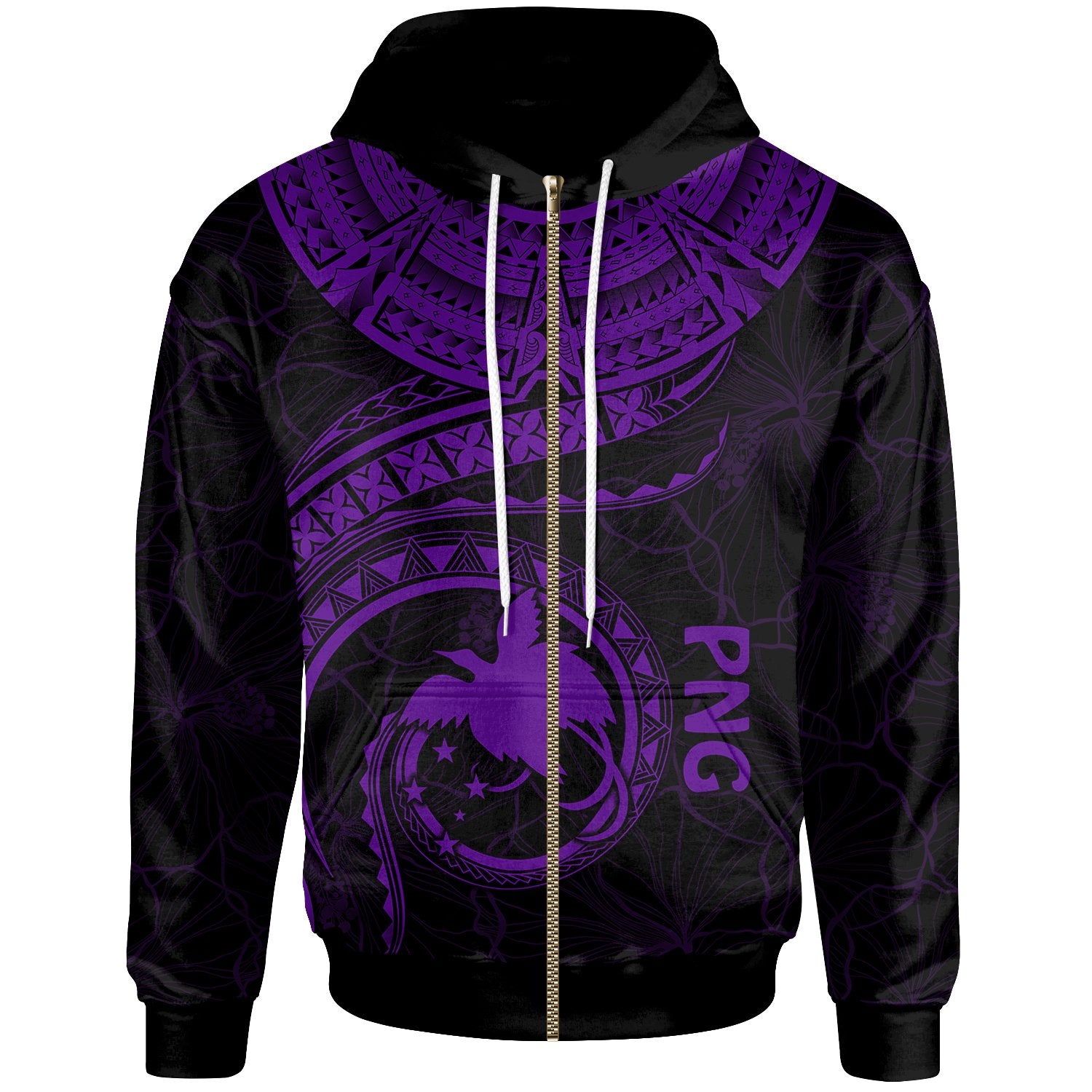 Papua New Guinea Polynesian Zip up Hoodie Papua New Guinea Waves (Purple) Unisex Purple - Polynesian Pride