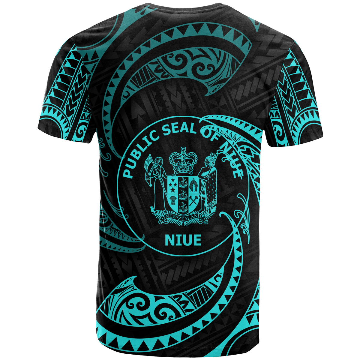 Niue Polynesian All Over T Shirt Neon Blue Tribal Wave - Polynesian Pride