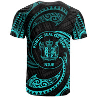 Niue Polynesian All Over T Shirt Neon Blue Tribal Wave - Polynesian Pride