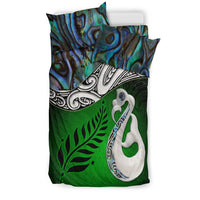 New Zealand Maori Bedding Set Silver Fern - Manaia Paua Shell Glitter Green LT4 - Polynesian Pride