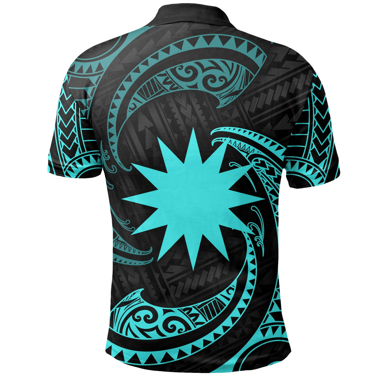 Nauru Polynesian Custom Polo Shirt Neon Blue Tribal Wave - Polynesian Pride
