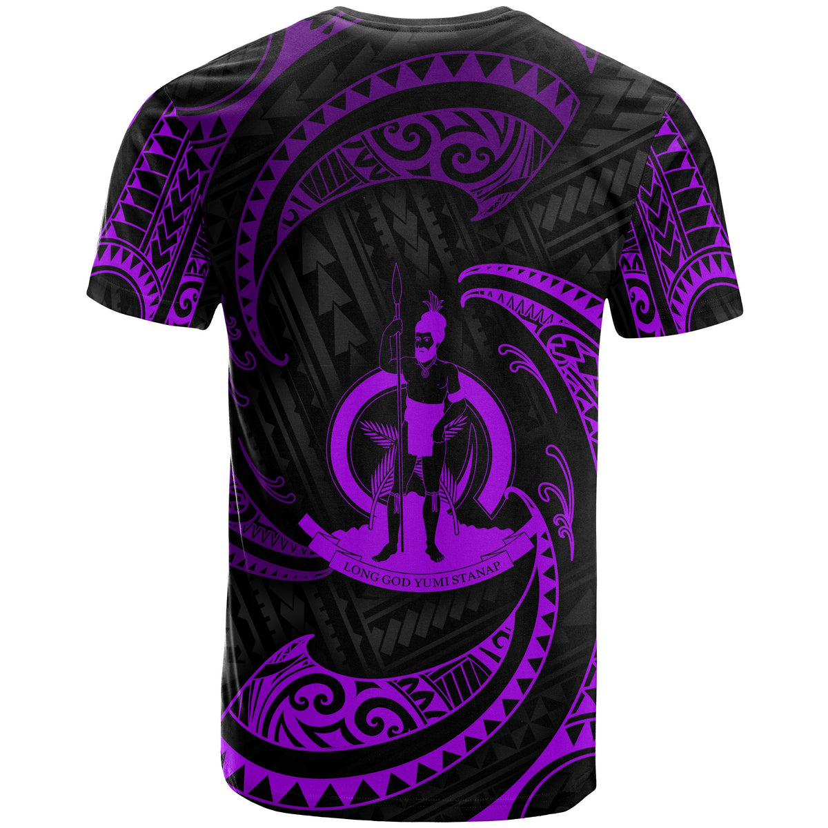 Vanuatu Polynesian All Over T Shirt Purple Tribal Wave - Polynesian Pride