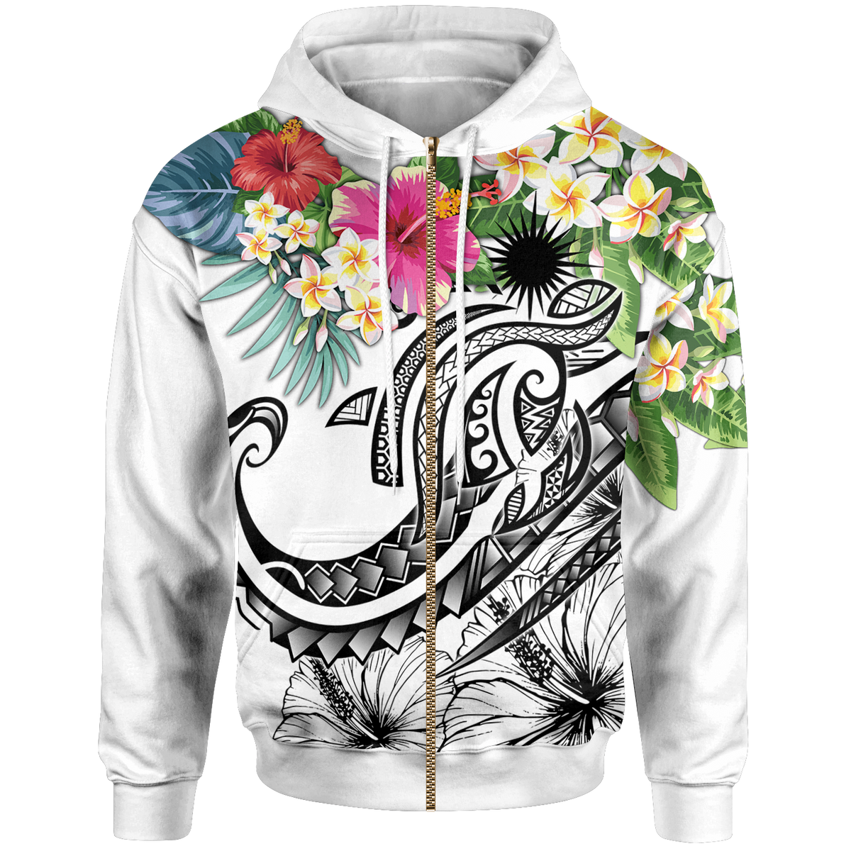 Marshall Islands Polynesian Zip up Hoodie Summer Plumeria (Turquoise) Unisex Turquoise - Polynesian Pride