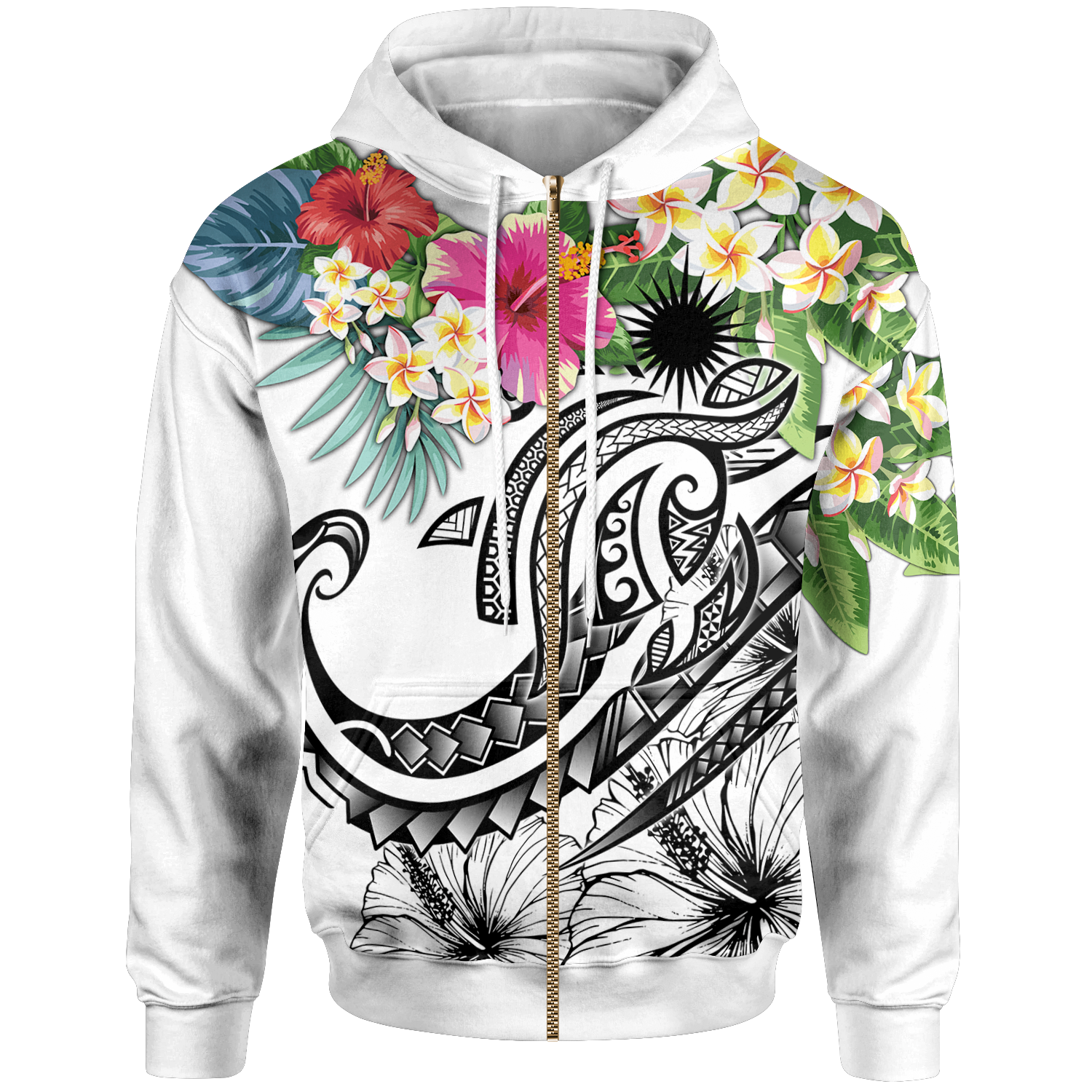 Marshall Islands Polynesian Zip up Hoodie Summer Plumeria (Turquoise) Unisex Turquoise - Polynesian Pride