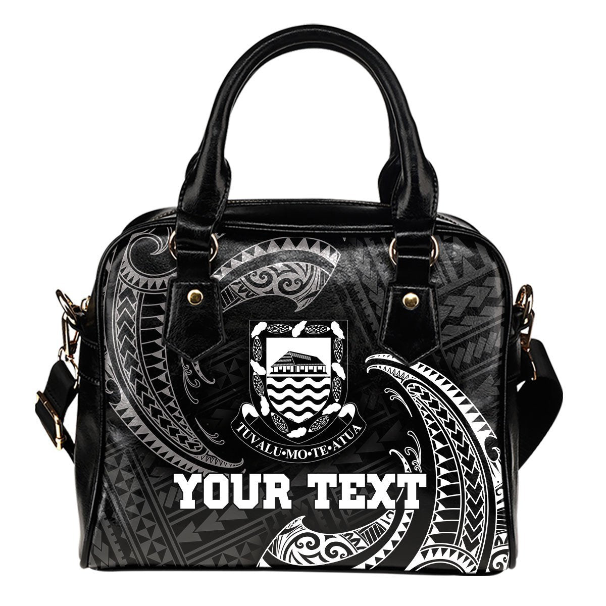 Tuvalu Polynesian Custom Personalised Shoulder Handbag - White Tribal Wave One Size Black - Polynesian Pride