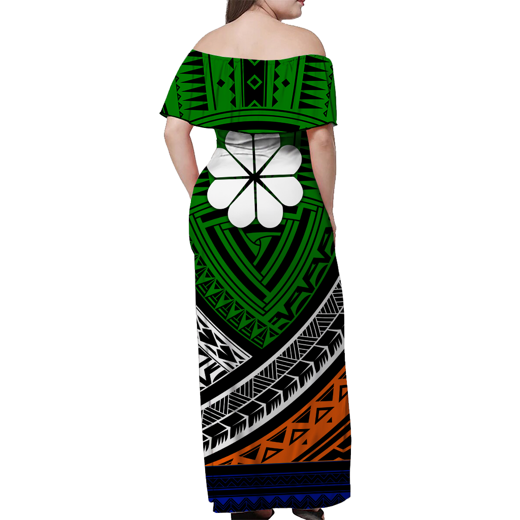 Kwajalein Atoll Tribal Pattern Women Off Shoulder Long Dress - LT12 - Polynesian Pride