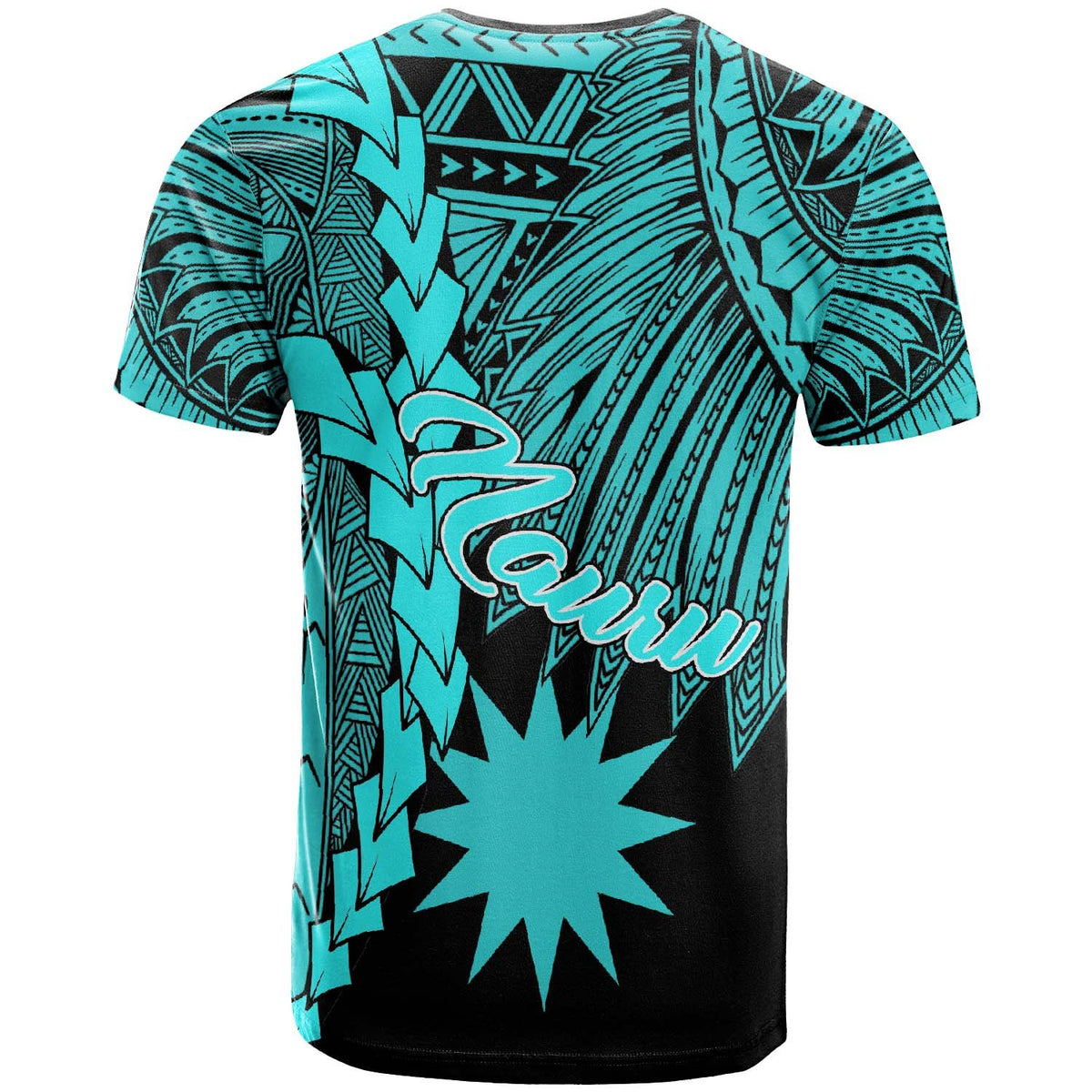 Nauru Polynesian Custom T Shirt Tribal Wave Tattoo Neon Blue - Polynesian Pride
