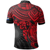 Cook Islands Polo Shirt Kuki Airani Flag Red Turtle Hibiscus - Polynesian Pride