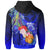 Custom Yap Zip up Hoodie Humpback Whale with Tropical Flowers (Blue) - Polynesian Pride