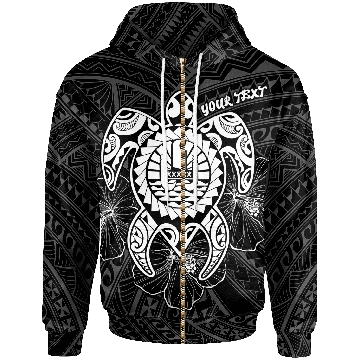 Tahiti Polynesian Custom Zip up Hoodie Vintage Polynesian Turtle (White) Unisex White - Polynesian Pride